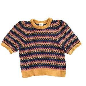 Puff Sleeve Knit Sweater Womens Medium Colorful‎ Retro Cottagecore Boho Hippie